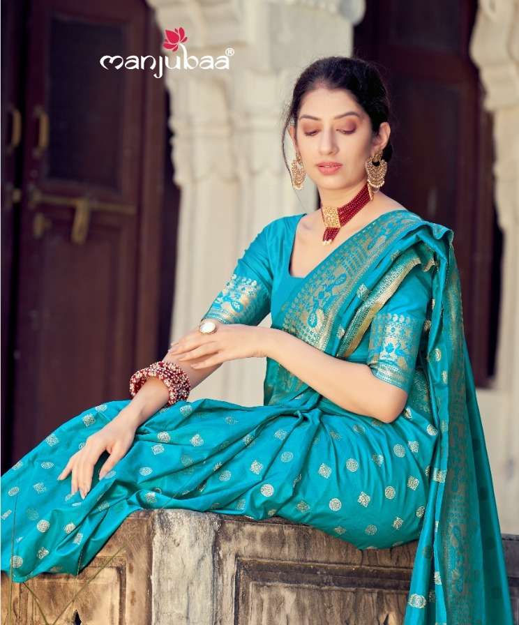 manjubaa 6107 traditional look designer banarasi saree catalogue collection 2021