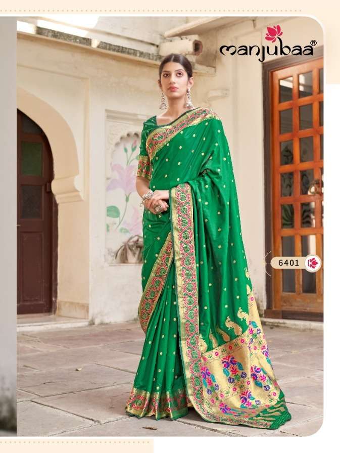 manjubaa monisha paithani 6401 stylish look designer banarasi saree collection surat market