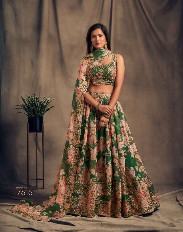 panvi floral vol 2 7615 green colour designer lehenga wholesaler surat market