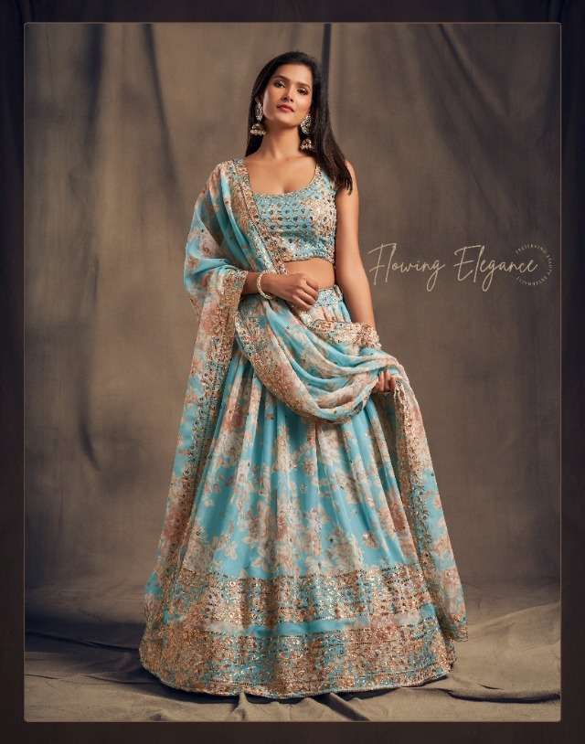 panvi floral vol 2 7619 sky blue colour embroidered work on wedding lehenga wholesale collection 2021