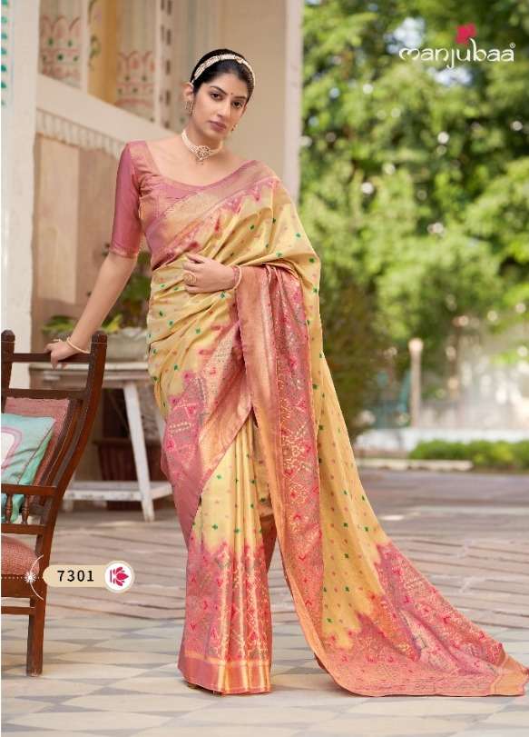 manjubaa maha lakshmi silk 7301 party wear designer saree catalogue wholesale price surat