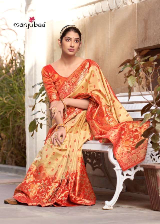 manjubaa maha lakshmi silk 7306 designer saree single collection supplier surat