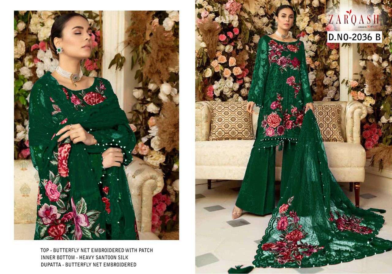 zarqash 2036 b stylish look pakistani suits online wholesale supplier surat