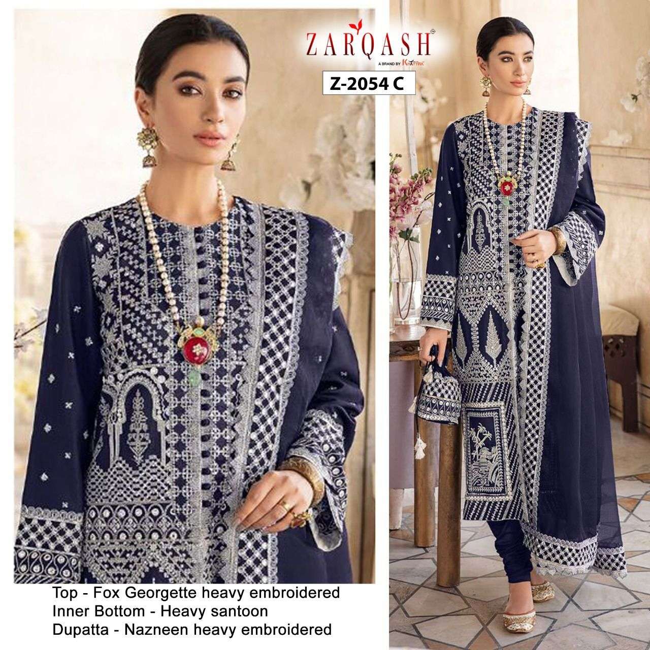 zarqash 2054 c georgette fabric embroidered salwar kameez online supplier surat 