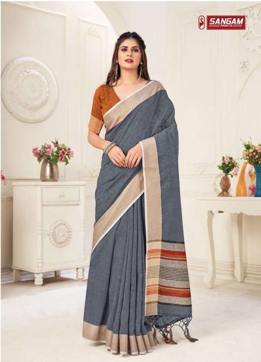 sangam prints aarya 1322 linen fabric saree wholesale price
