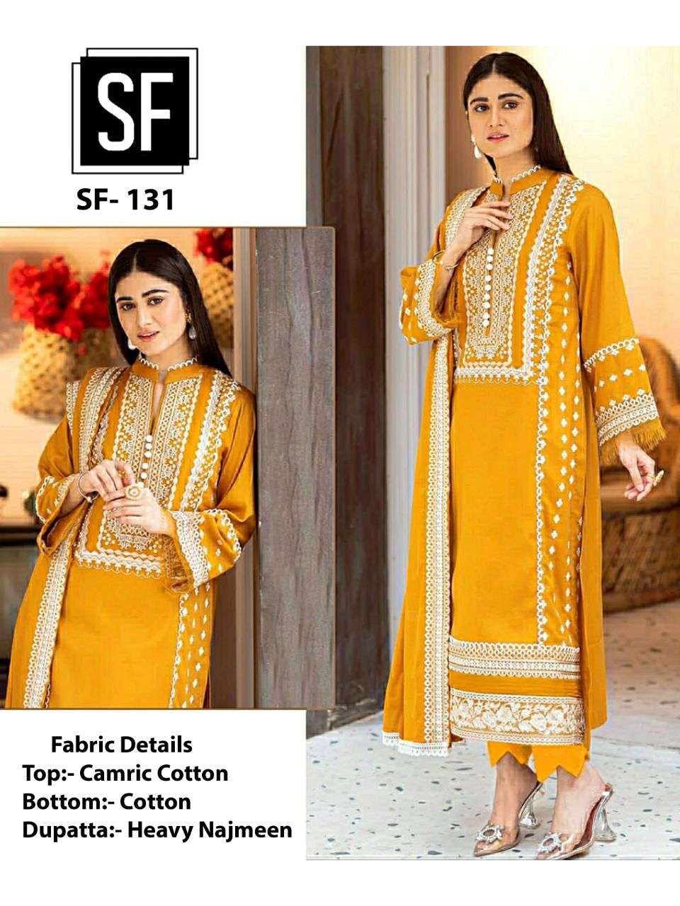 sf 131 cambric cotton embroidery work salwar kameez wholesale price surat