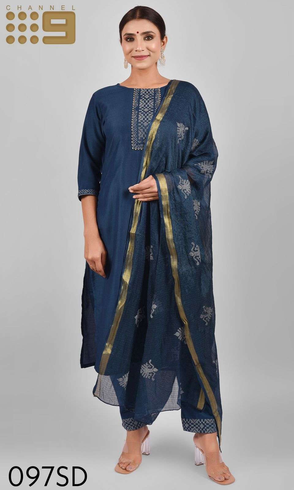 channel 9 by 94-97 series fancy chinon silk designer kurtis pant with dupatta collection surat