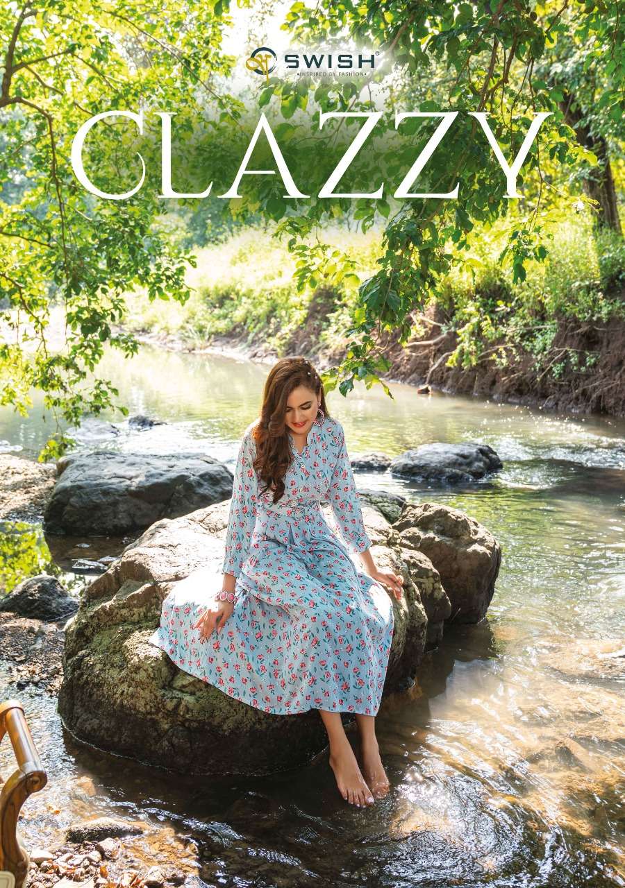 clazzy by swish rayon viscose fancy look printed long kurtis wholesale price surat