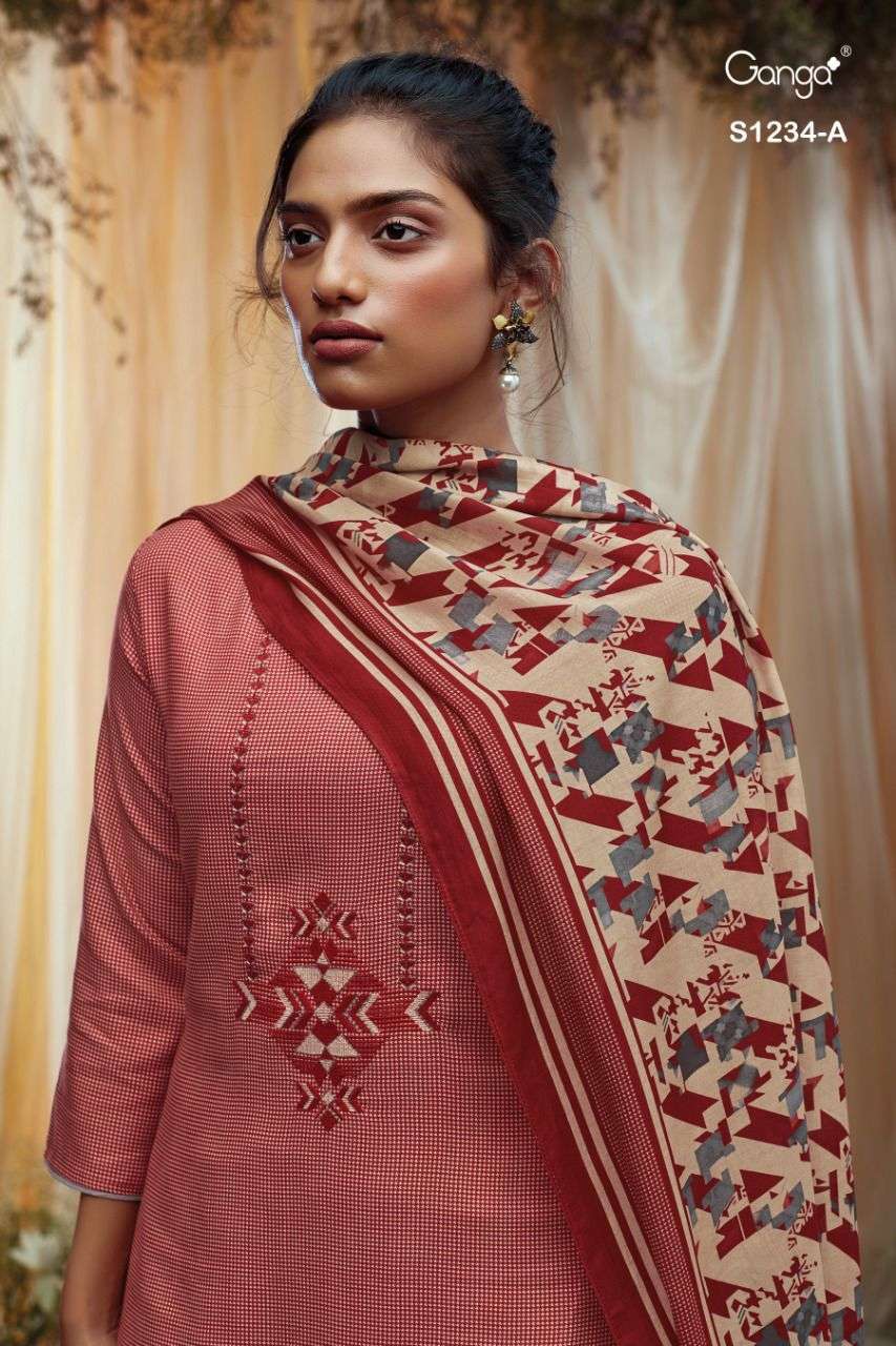 Ganga Suit Nellie 2189 Pure Cotton Silk Printed Embroidered Handwork S