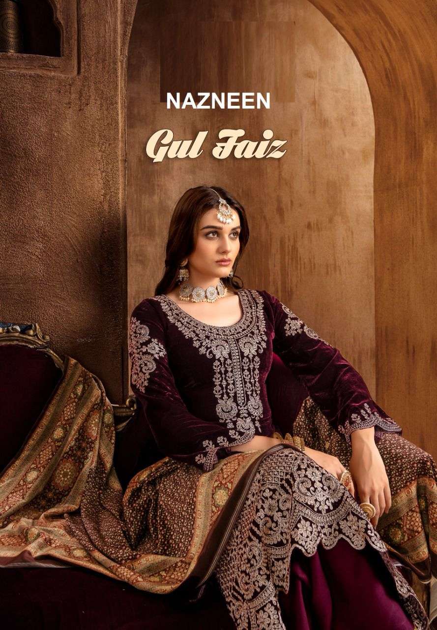 gulfaiz by nazneen velvet designer embroidered salwar kameez wholesale price surat