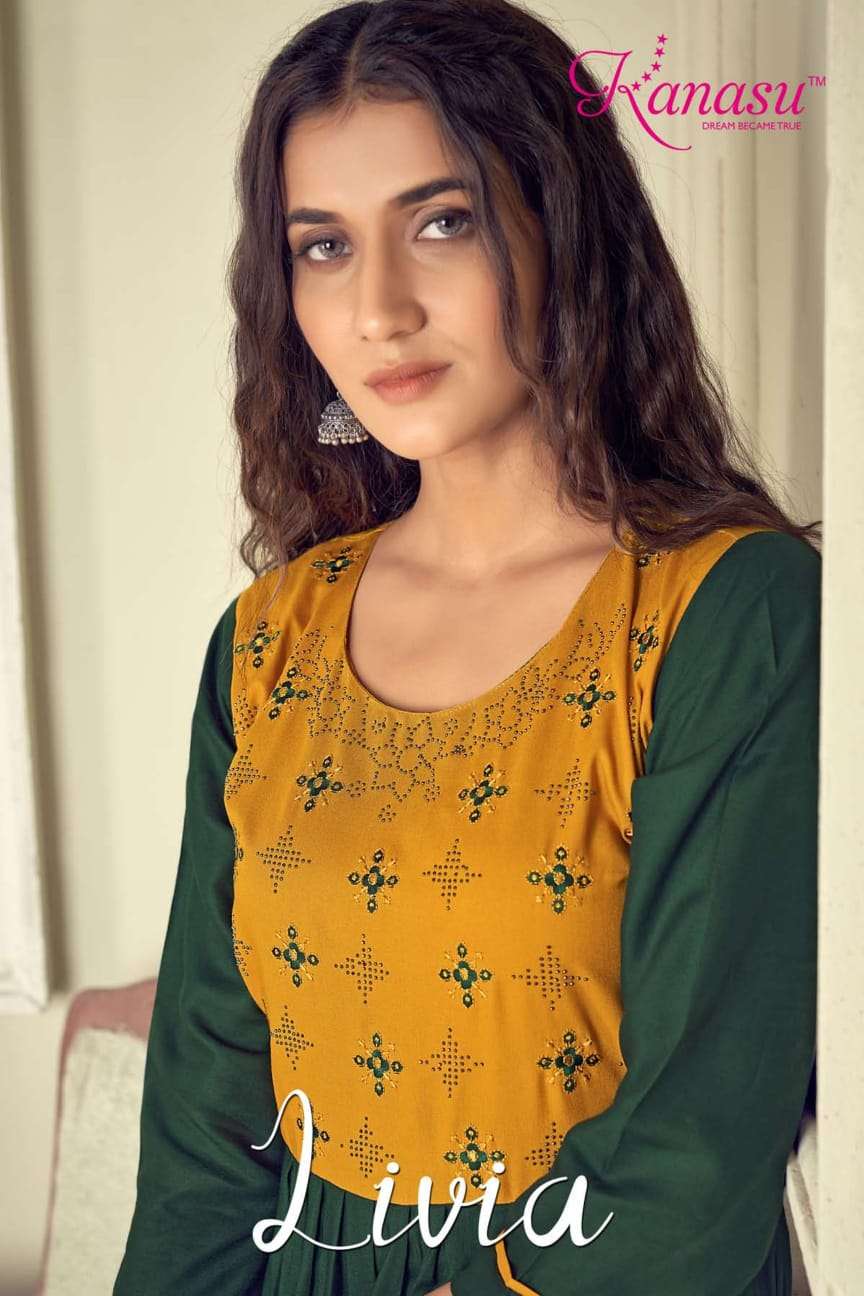 livia by kanasu designer long kurti catalogue new pattren