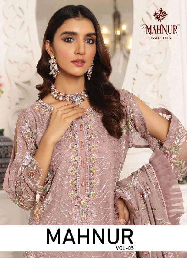 mahnur vol-5 by mahnur fashion georgette embroidered salwar kameez wholesale price 