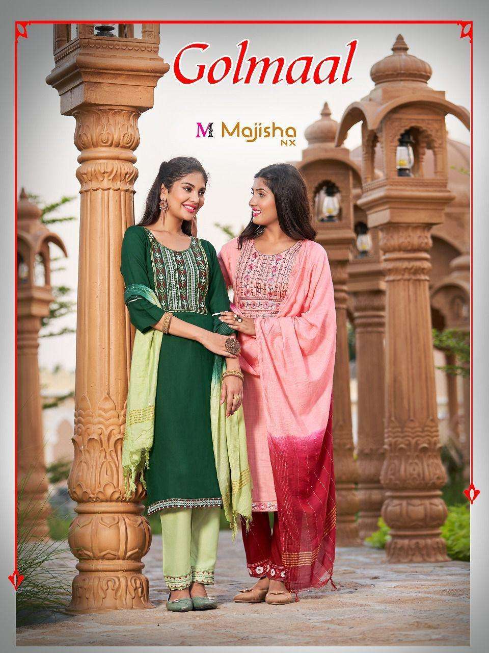 majisha nx golmal vol-1 rayon fancy look kurtis bottom with dupatta set wholesale price surat