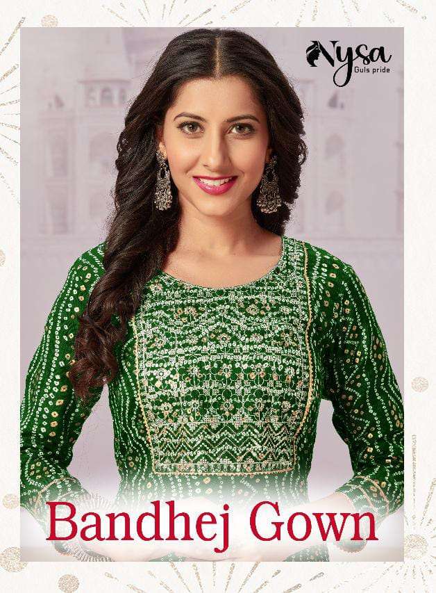 nysa bandhej gown foil printed long gown collection wholesale price surat