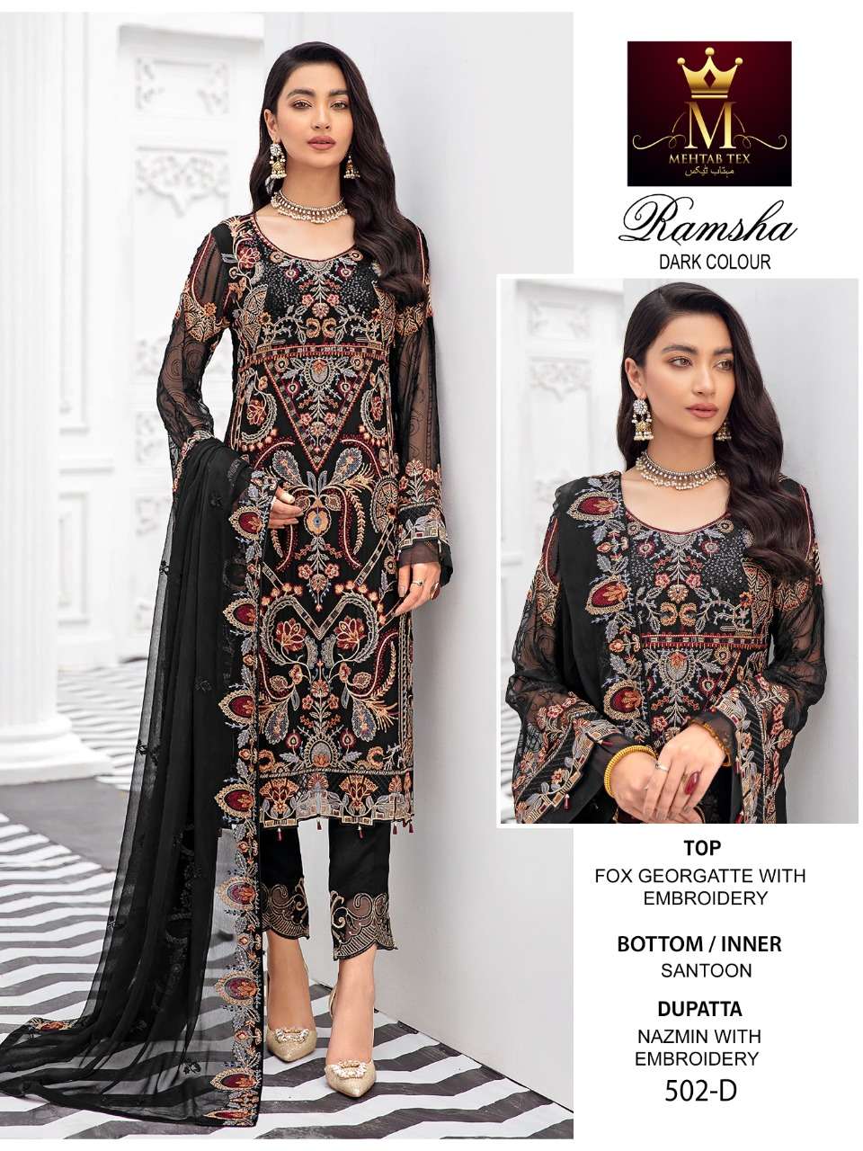 ramsha dark colour 502 series by mehtab tex pakistani designer salwar kameez 2022 