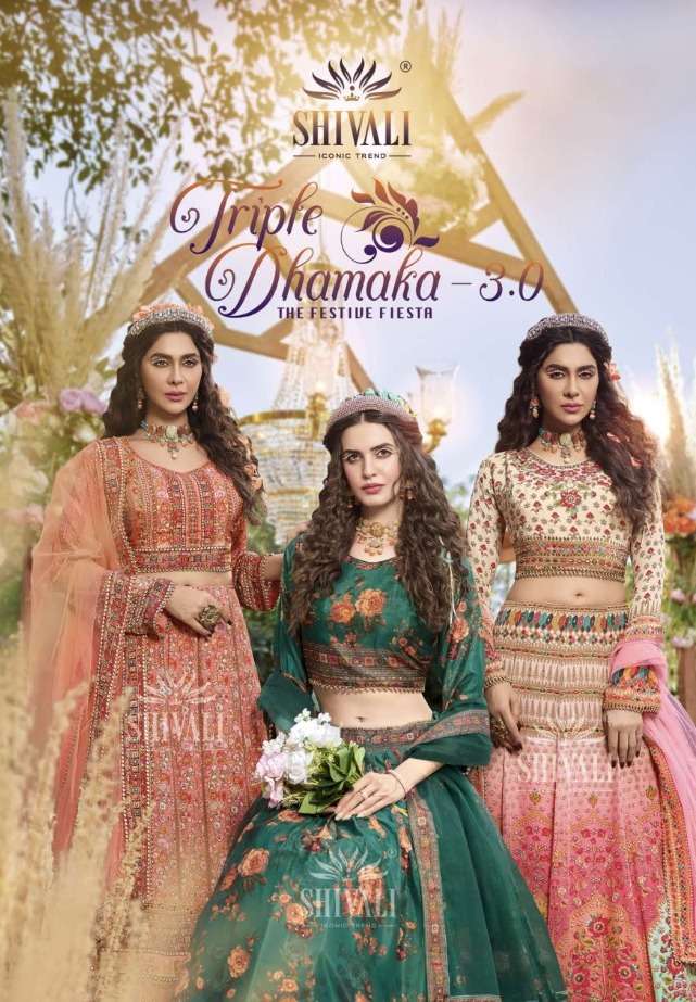 triple dhamaka 3.0 by shivali wedding floral collection designer lehenga wholesale price 