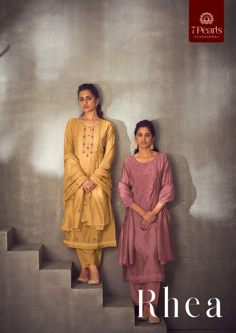 7pearls by rhea roman silk fancy kurtis with bottom dupatta set wholesale price