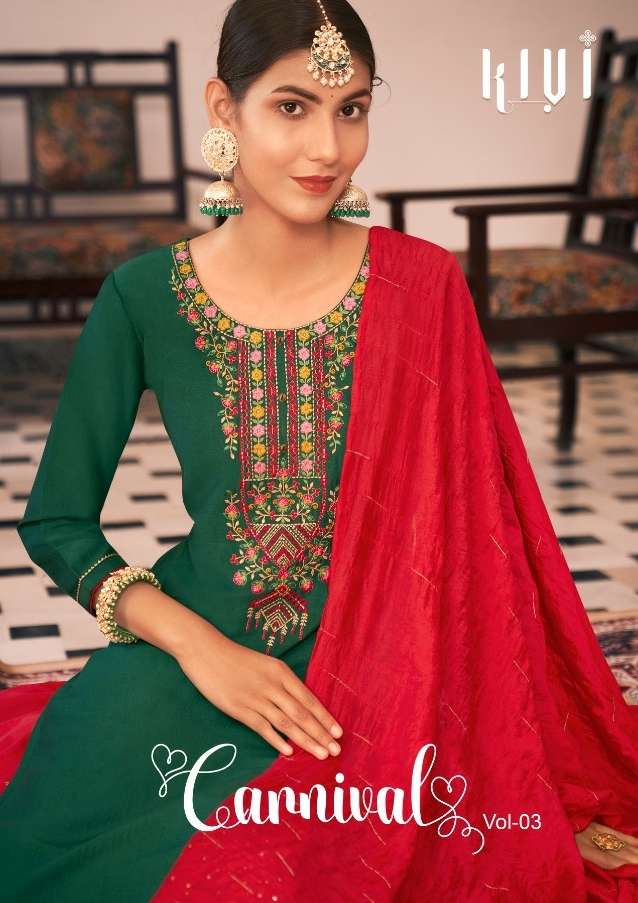 carnival vol-3 by kalaroop lining silk top with silk jaqaurd designer lehenga collection wholesale price 