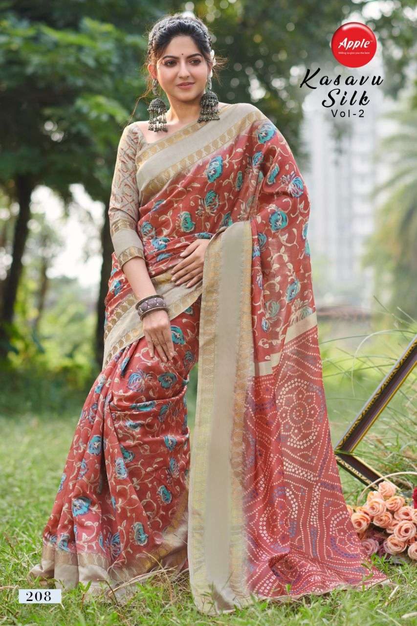 kasavu silk vol 2 by apple attractive look designer saree catalogue manufacturer surat 