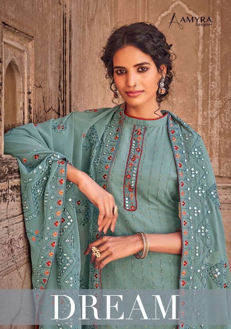 dream by aamyra designer heavy georgette with exclusive embroidery work salwar suits wholesaler surat