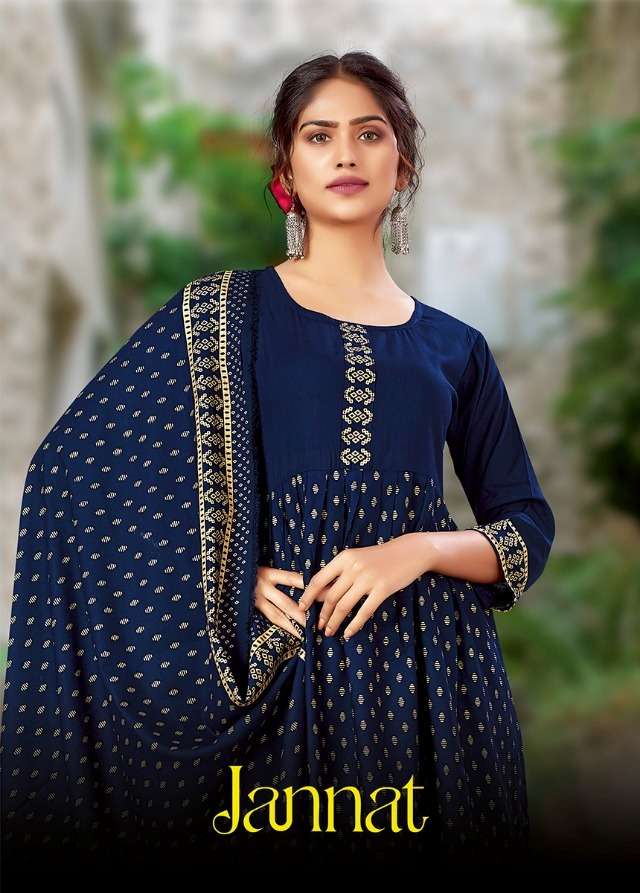 jannat by jinesh nx designer long kurti with dupatta catalogue wholesaler surat 