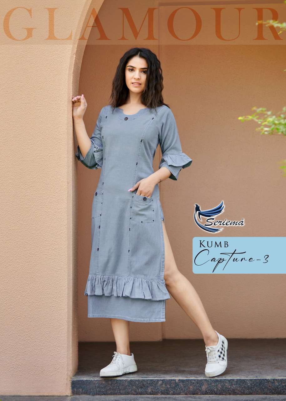 kumb capture vol-3 by seriema fancy look designer kurtis new catalogue expoter surat 
