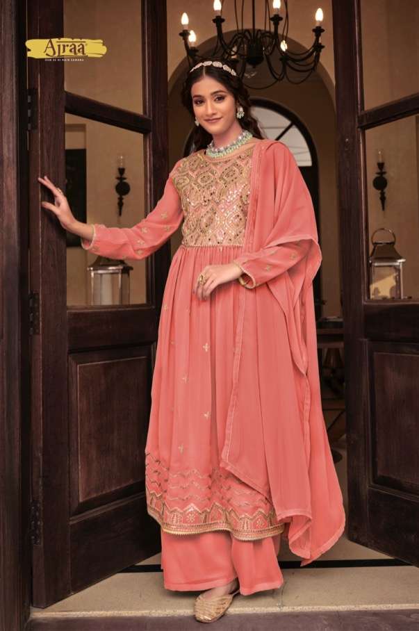  nyra vol-2 by ajraa real georgette designer readymade party wear salwar suits catalogue manufacturer surat