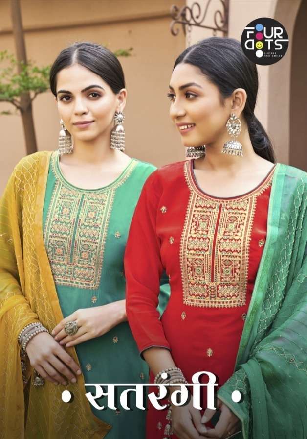 satrangi by four dots natural crep with work designer salwar kameez manufacturer surat