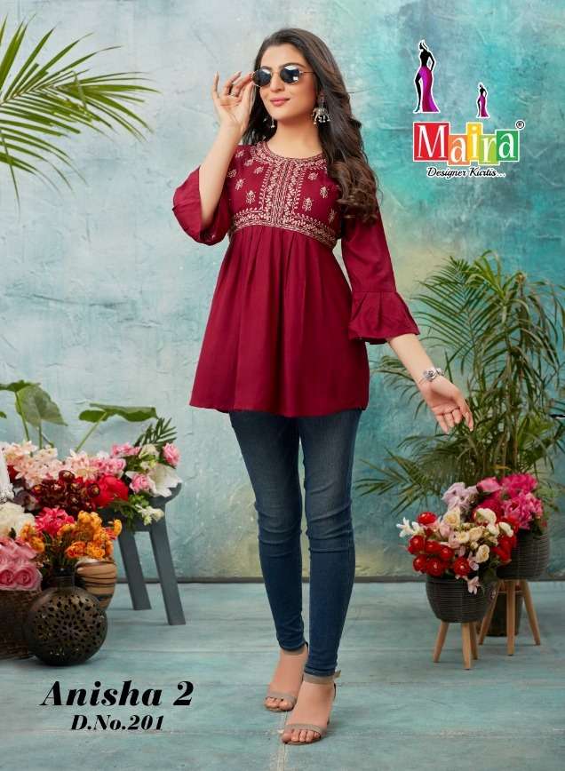 anisha vol-2 by maira designer trendy designer short tops catalogue online dealer surat