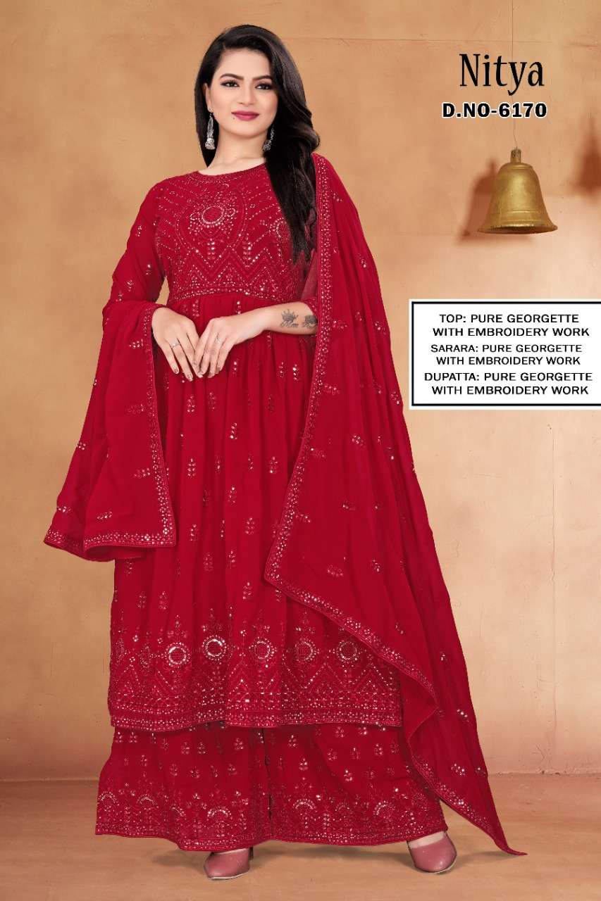 nitya by vedanti pure georgette with embroidery work designer top with sharara dupatta set surat 