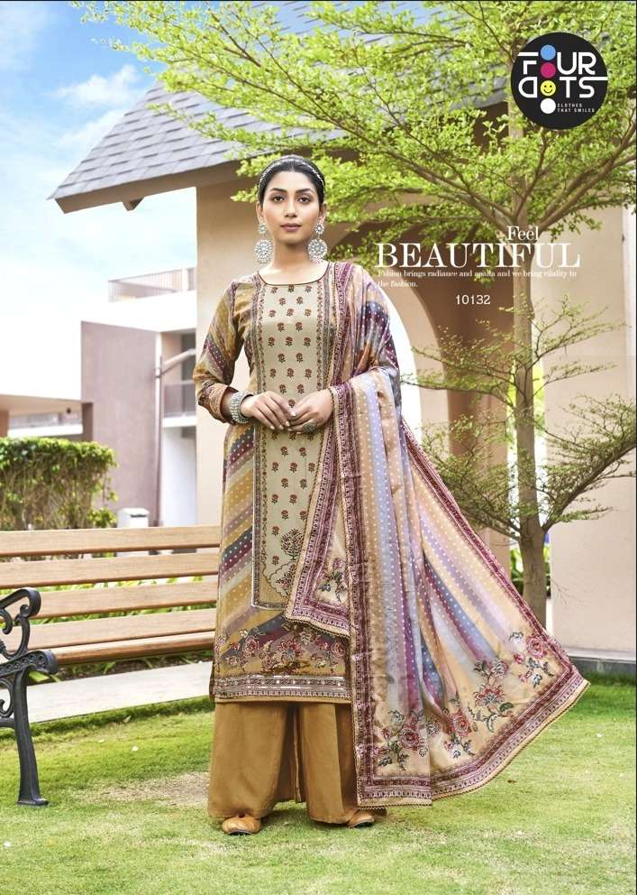 shivangi by four dots pure natural crepe designer salwar suits catalogue online supplier surat 