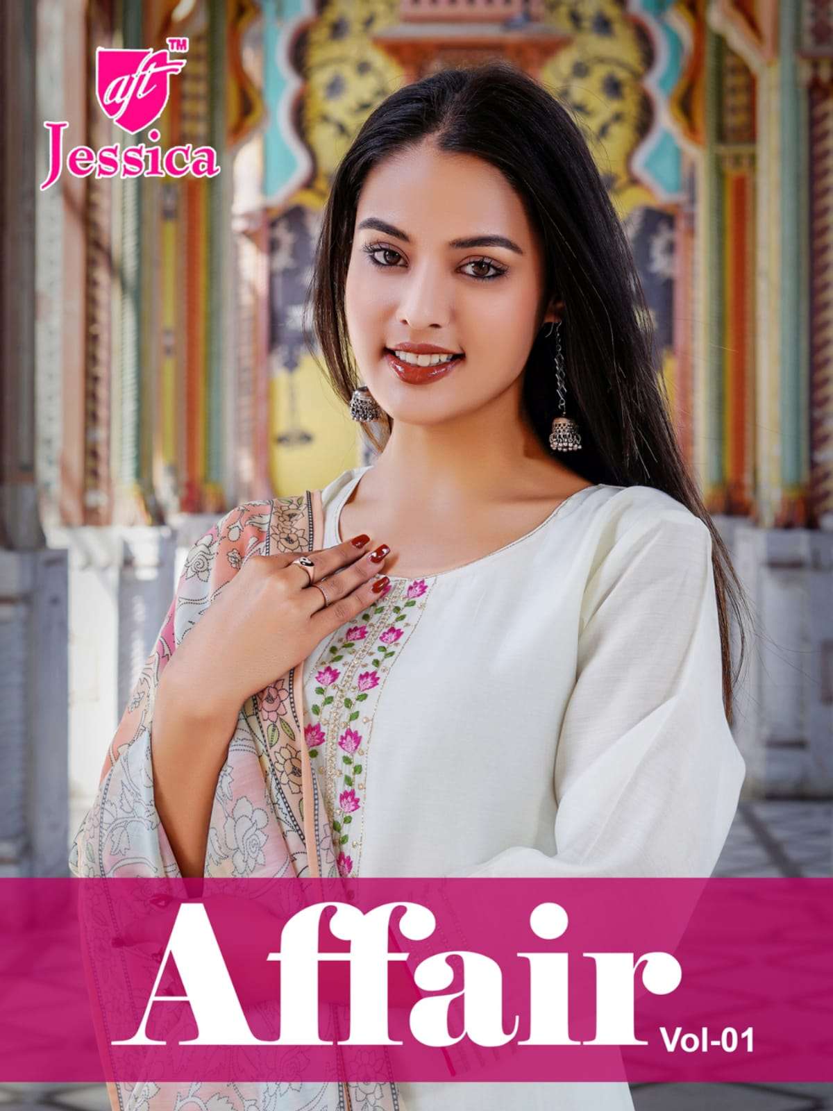 affiar vol-1 by jessica chanderi designer wear fancy kurtis collection surat online 