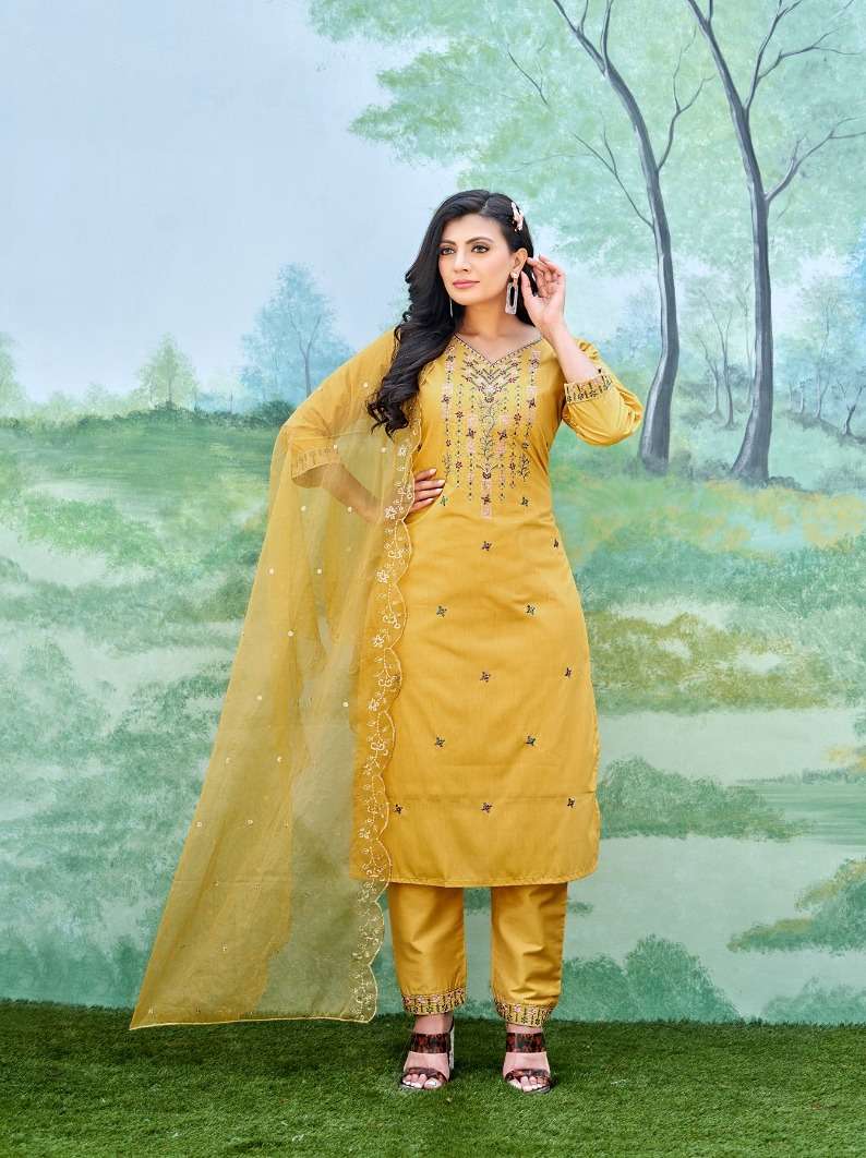 chunari by nish stylish designer top bottom with dupatta new catalogue surat