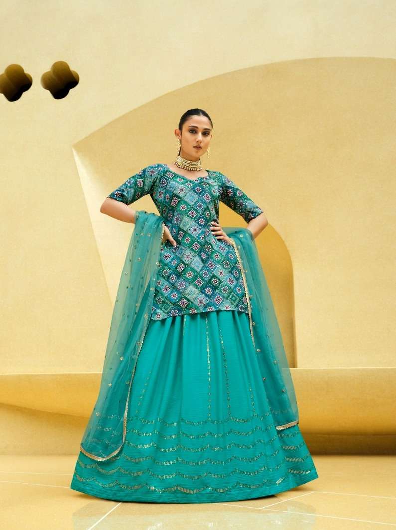All New Sky Blue Crop Top Lehenga For Engagement Girls 2023
