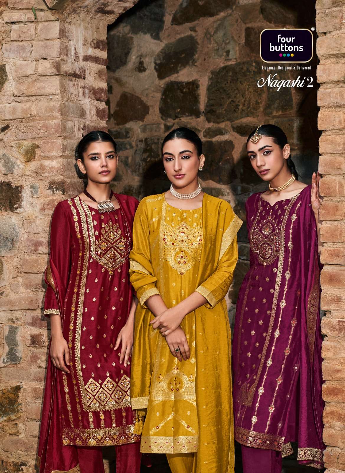 naqashi vol-2 by four buttons exclusive designer top and bottom dupatta new catalogue dealer surat