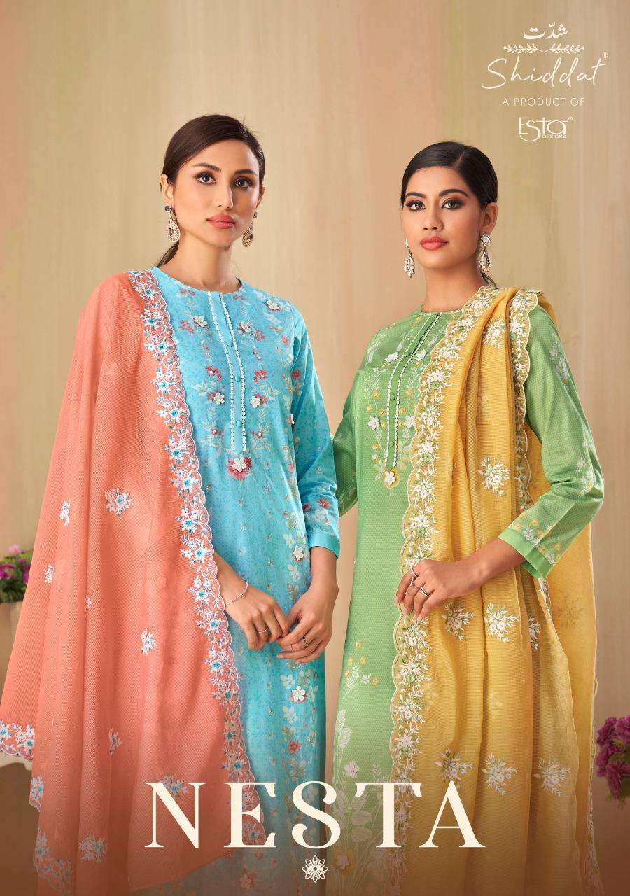 nesta by shiddat pure cotton cambric block printed unstich salwar kameez surat