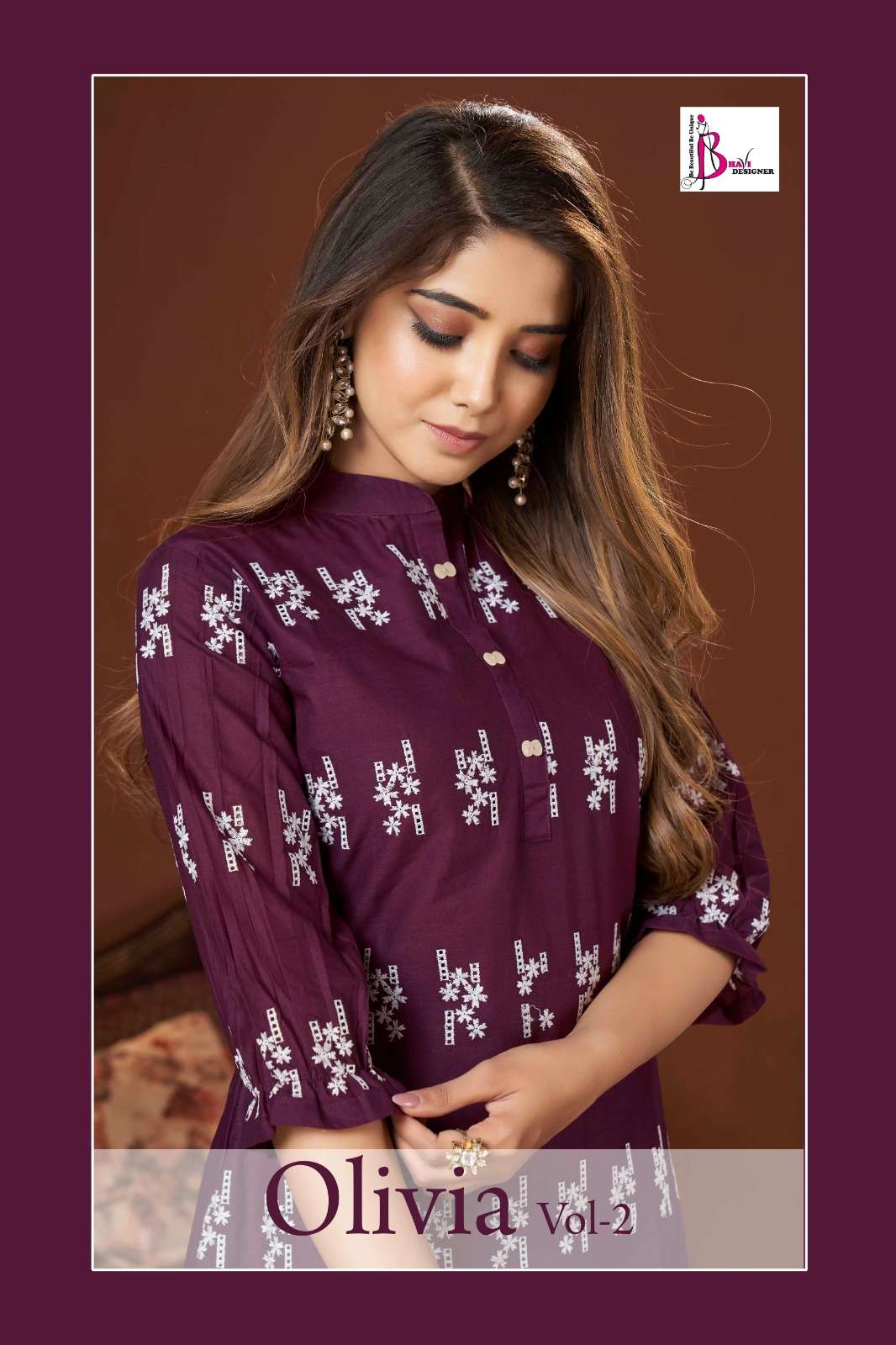 olivia vol-2 by bhavi designer cotton fancy embroidered designer kurtis bottom set wholesale price 