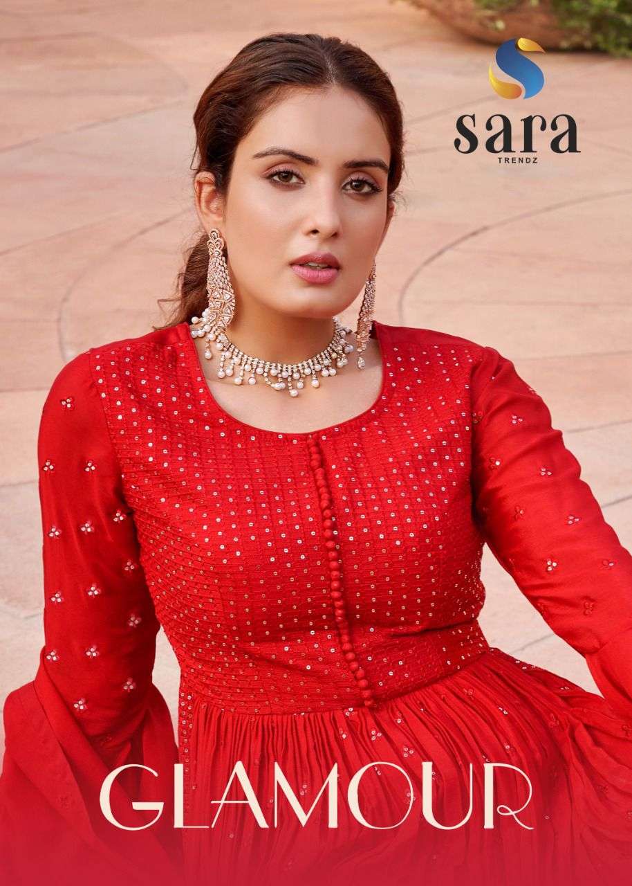 sara trendz glamour 3011-3014 series exclusive stich naira cut chinon designer salwar kameez online wholesaler surat 