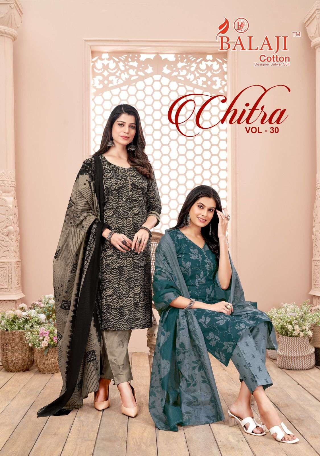 balaji cotton chitra vol 30 3001 3012 series unstich designer dress material catalogue online market surat