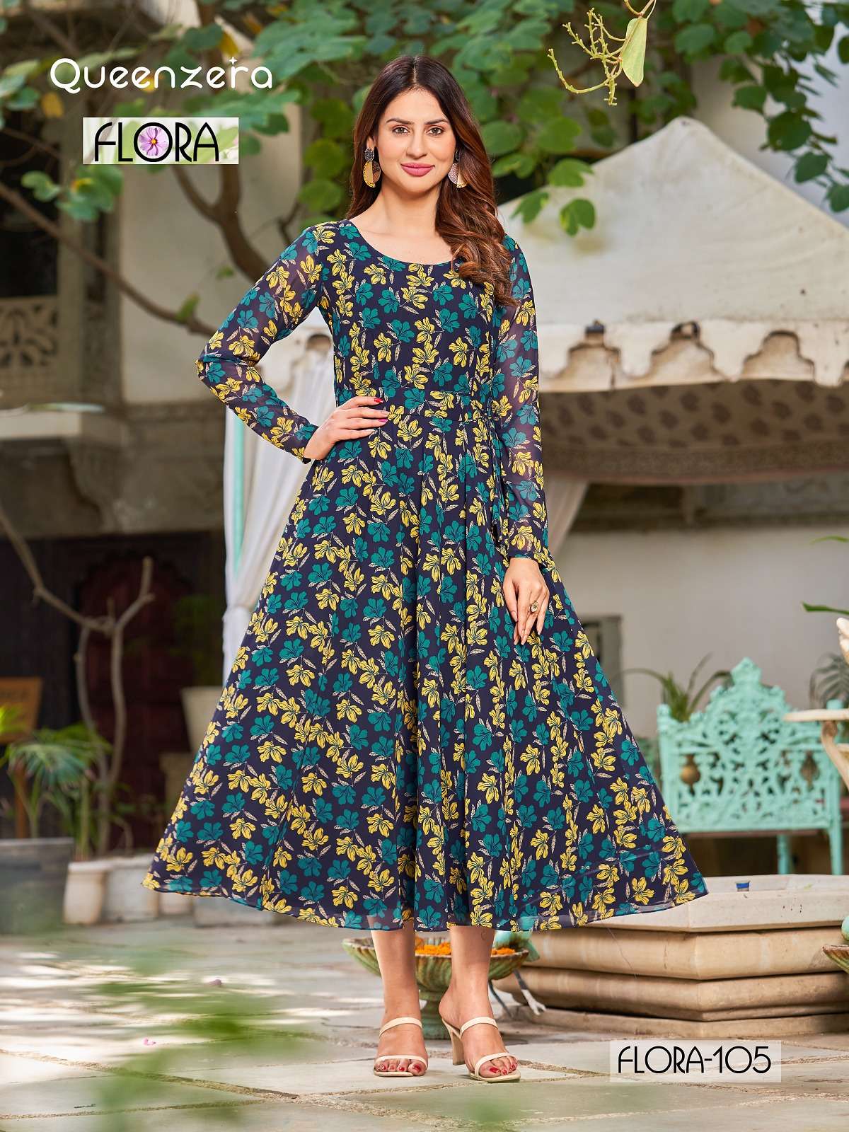 flora by queenzera fancy look designer long kurtis catalogue