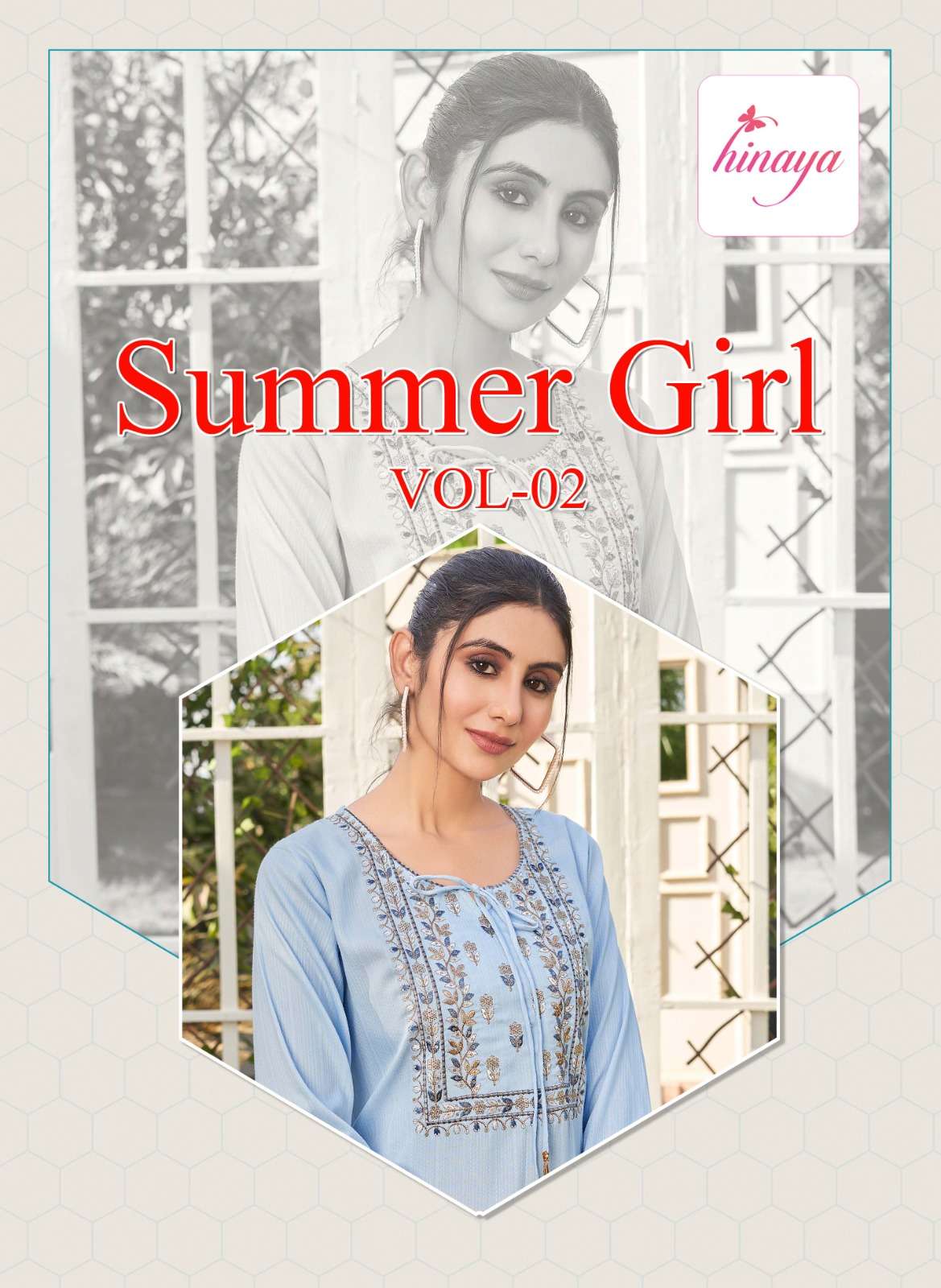 summer girl vol-2 by hinaya rayon embroidered fancy kurtis collection wholesale price 