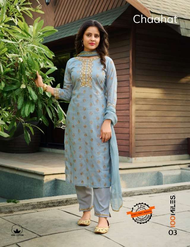 Grey Party Wear Embroidered Cotton Kurti Pant Set With Dupatta-happymobile.vn