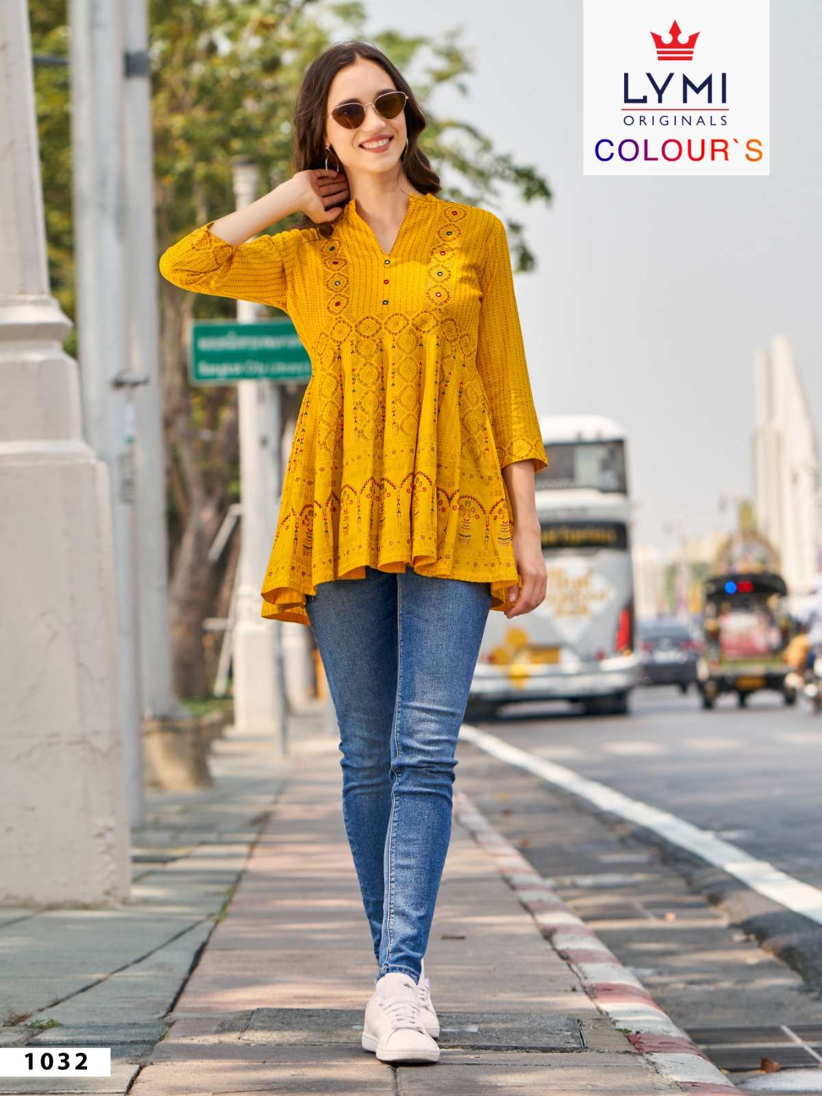 colours by lymi heavy rayon print with work designer kurtis catalogue manufacturer surat