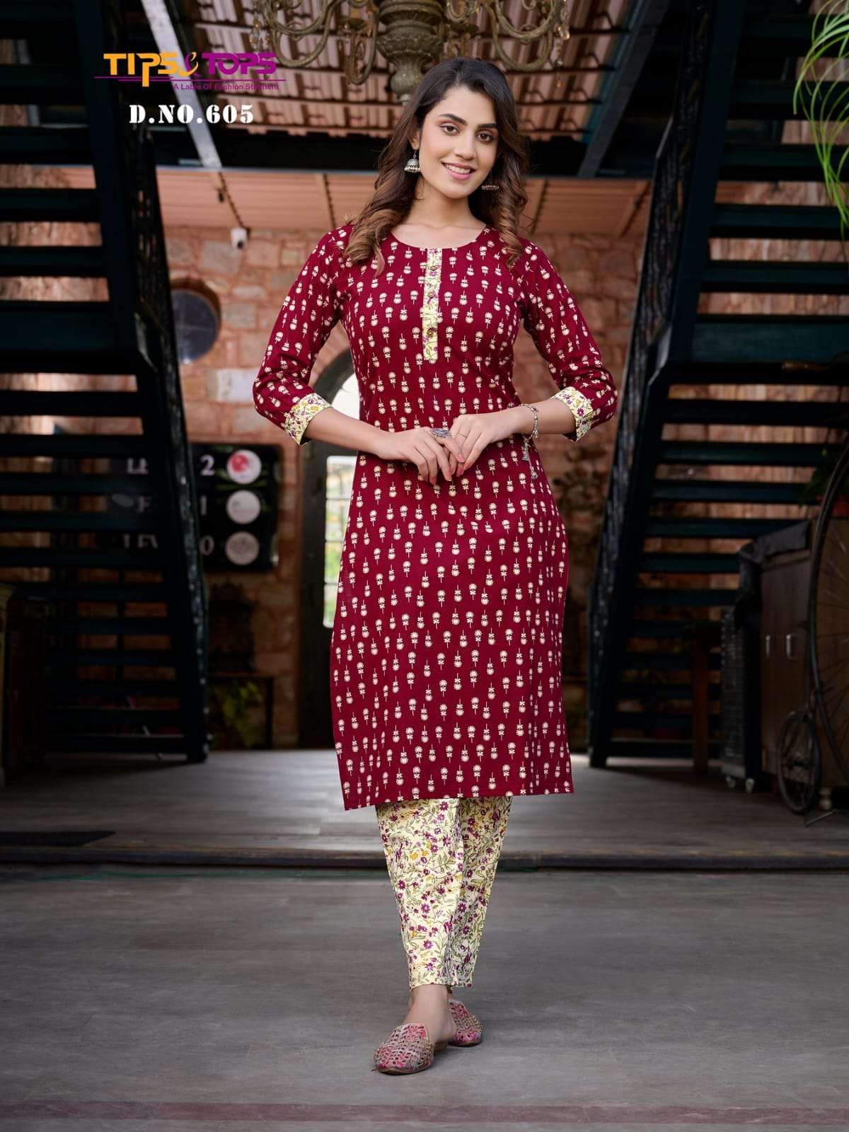 Digital Printed Cotton Silk with Fancy Hanging Kurti One Piece for Women  Deep Brown (Size 38)