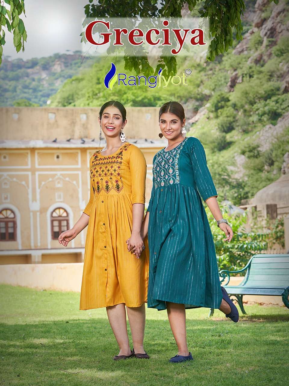 greciya by rangjyot fancy look designer kurtis latest catalogue surat 