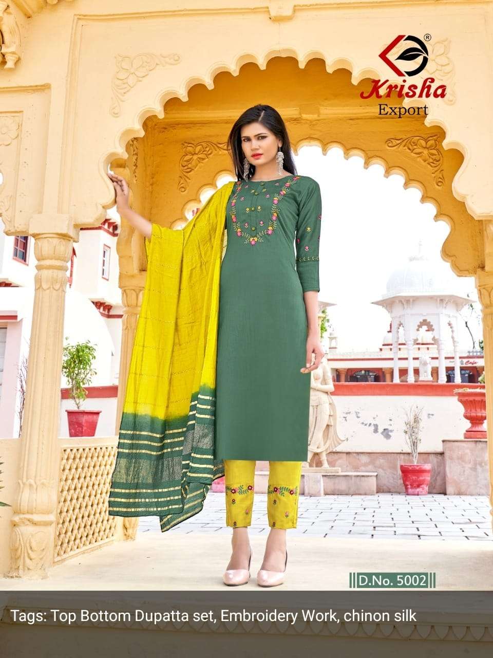 kalavati by krisha export 5001-5005 series chinon traditional kurtis pant dupatta wholesale price 