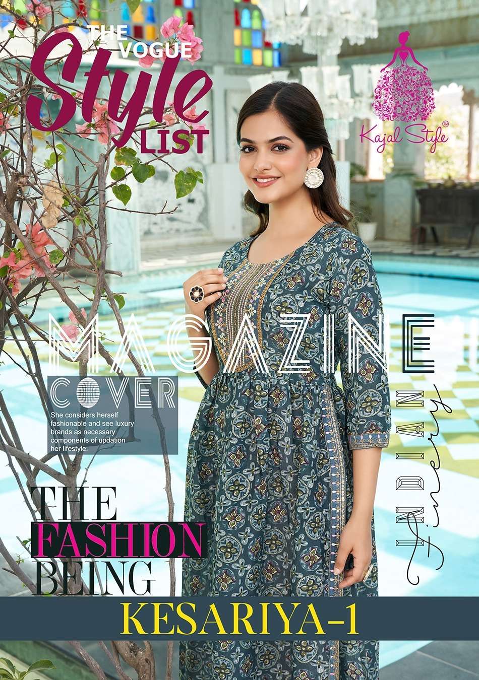 kesariya vol-1 by kajal style nayra cut designer kurtis latest catalogue collection surat