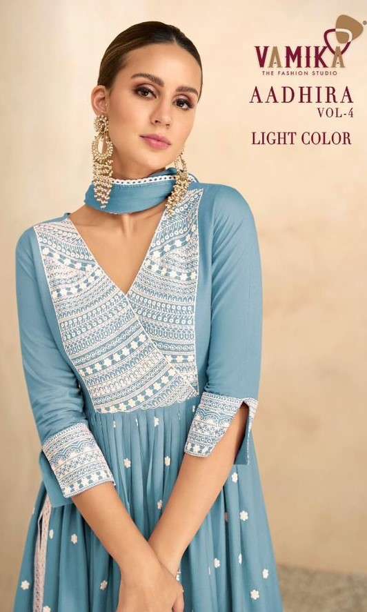 vamika aadhira vol 4 exclusive light colour concept viscose reyon stich suits wholesale price 
