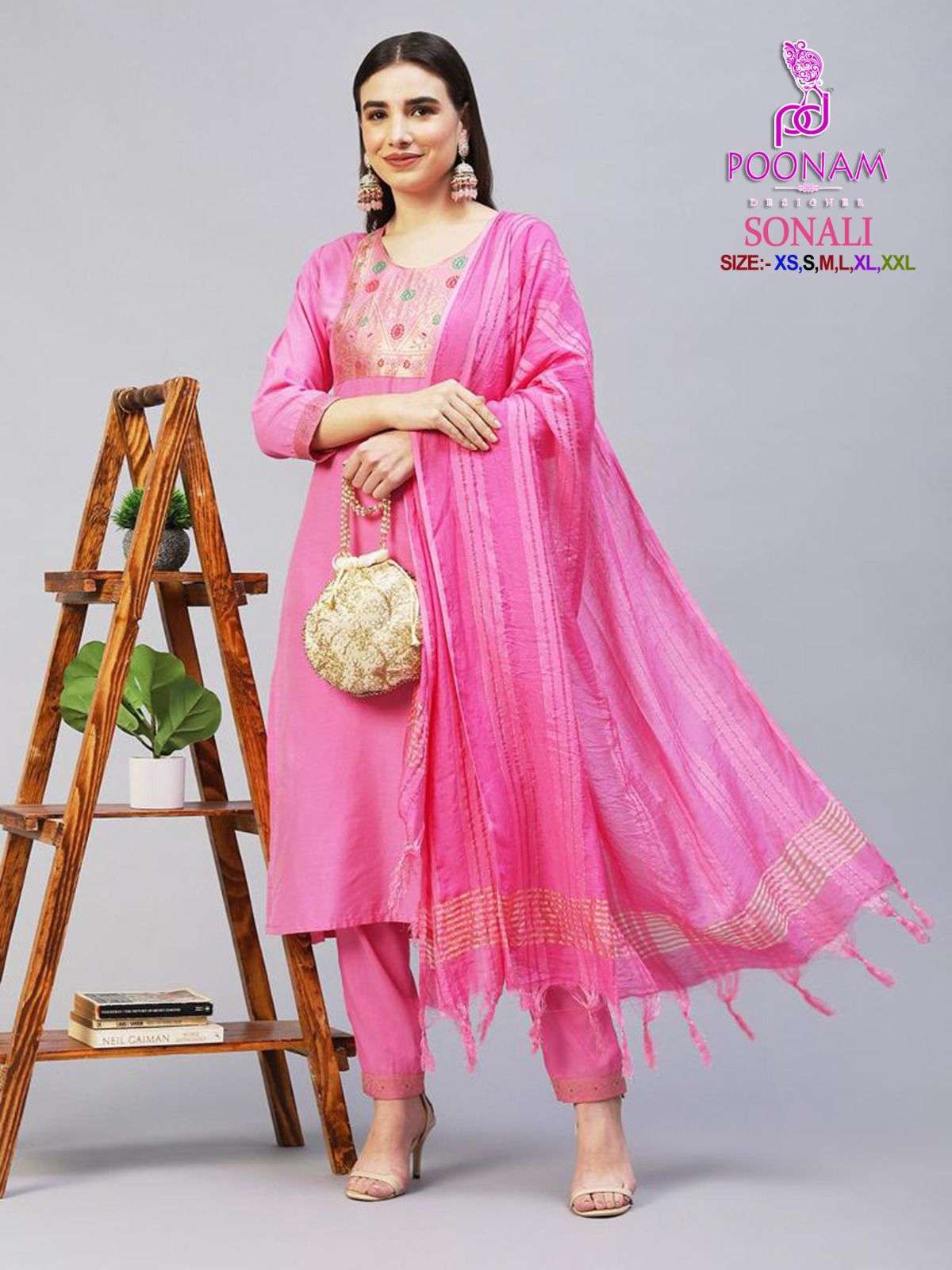 Onion Pink Pant Style Suit In Cotton Silk