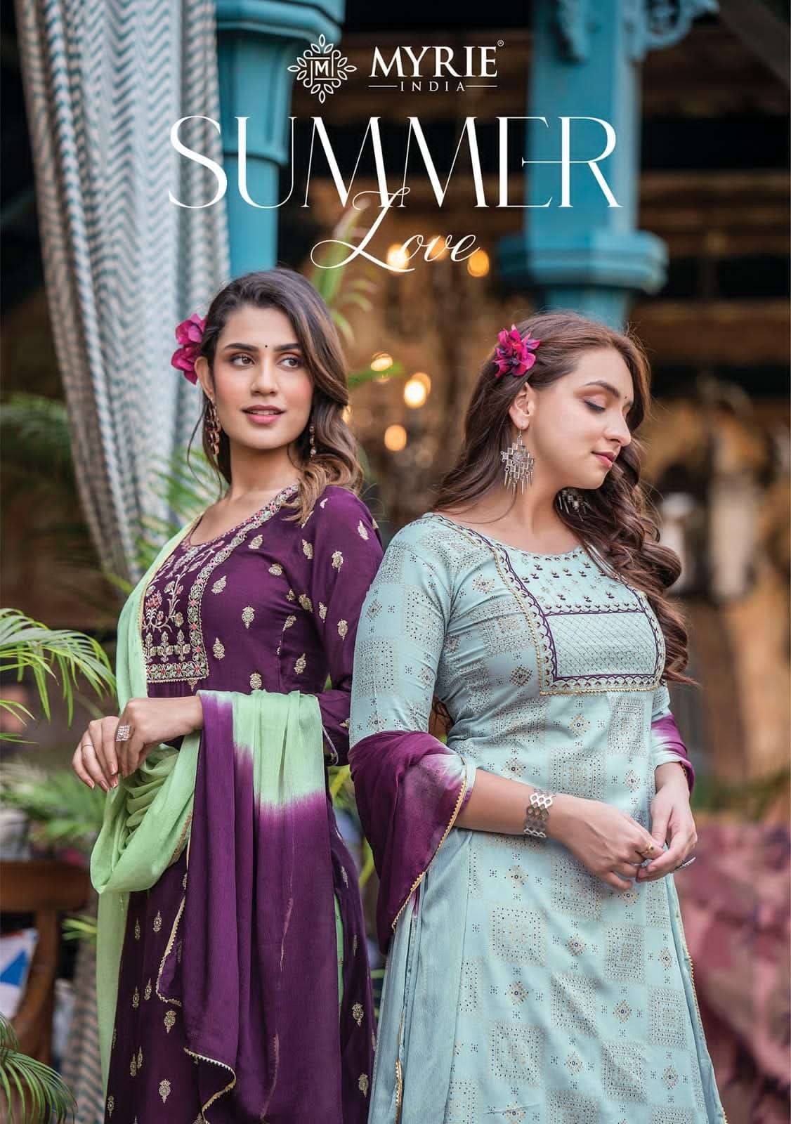 summer love by myrie stylish look designer top bottom with dupatta catalogue manufacturer surat